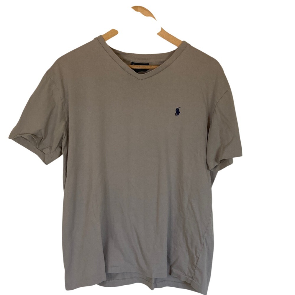 Polo by Ralph Lauren Men's Grey V-Neck T-Shirt Size M Cotton Basic